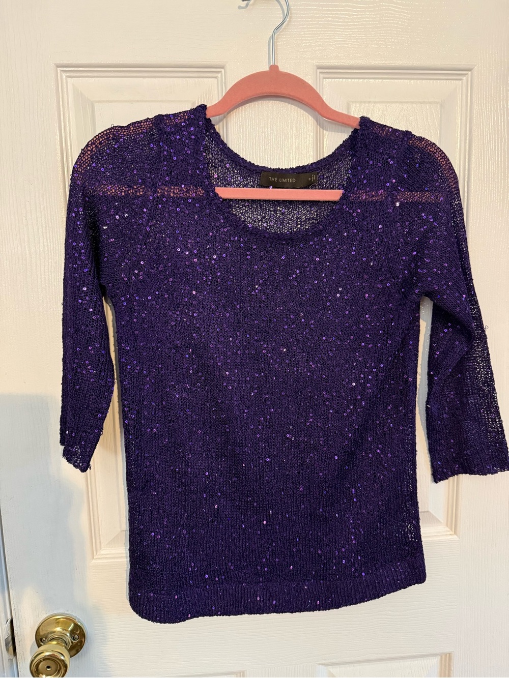 The Limited Purple Sequin Knit Scoop Neck Top